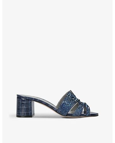 Gina Orsay Crystal-embellished Leather Heeled Sandals - Blue