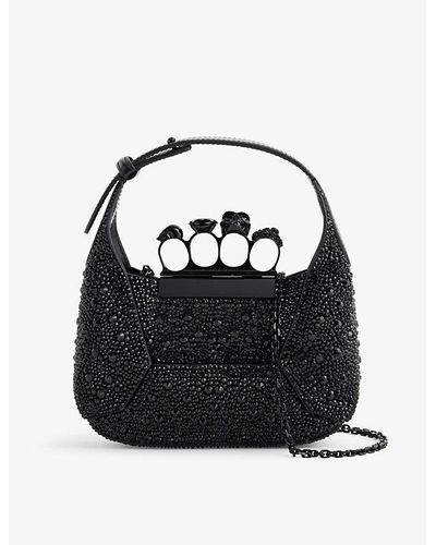 Alexander McQueen The Jeweled Hobo Mini Leather Bag - Black