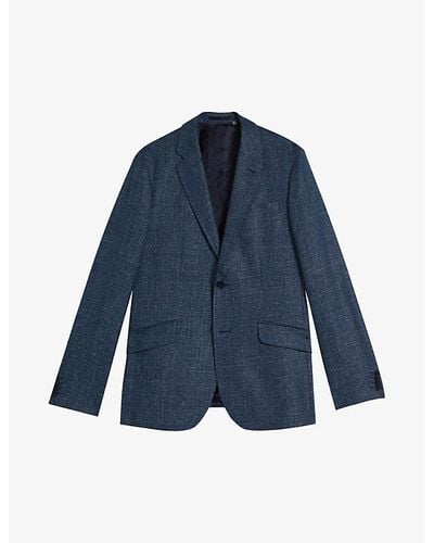 Ted Baker Tyrusj Slim-fit Single-breasted Linen And Wool-blend Suit Jacket - Blue