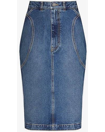 Alaïa High-rise Slim-fit Denim Midi Skirt - Blue