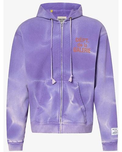 GALLERY DEPT. Brand-print Tie-dye Relaxed-fit Cotton-jersey Hoody - Purple