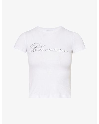 Blumarine Crystal-embellished Cotton-jersey T-shirt - White