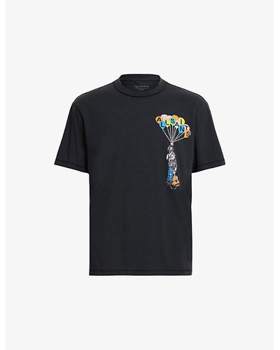 AllSaints Lofty Balloon Graphic-logo Print Organic-cotton T-shirt - Black