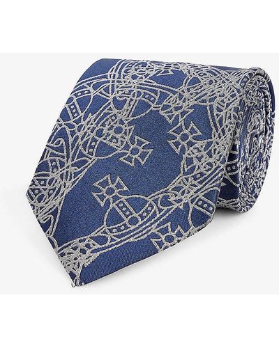 Vivienne Westwood Crazy Orb Graphic-print Silk Tie - Blue