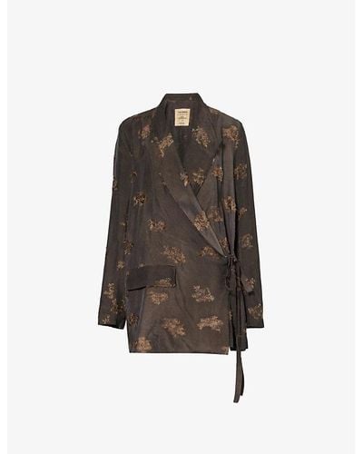Uma Wang Khloe Distressed-pattern Woven Jacket - Brown