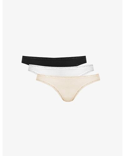 Stripe & Stare Basics Low-rise Stretch-woven Pack Of Four Thong - White