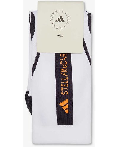 adidas By Stella McCartney Branded-print Mid-calf Recycled Polyester-blend Socks - White