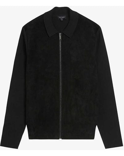 Ted Baker Pieter Contrast-panel Knitted Suede Jacket - Black