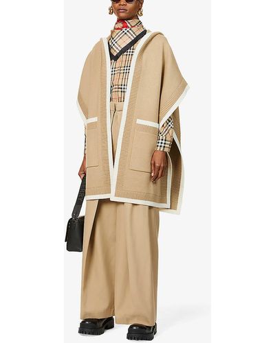 Burberry Carla Hooded Wool-blend Cape - Natural