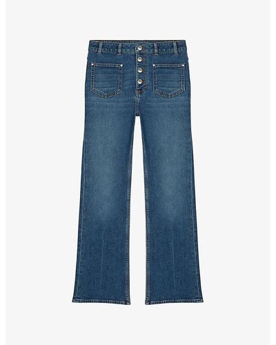 Maje Button-down High-rise Flared-leg Stretch-denim Jeans - Blue