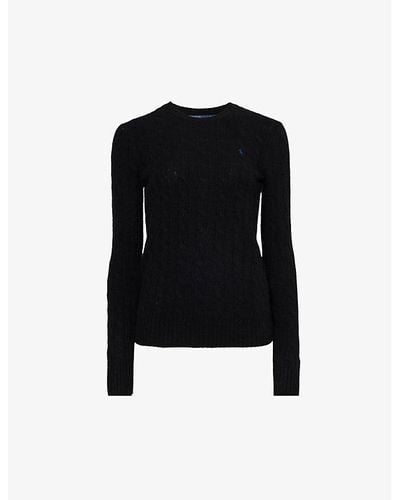 Polo Ralph Lauren Julianna Logo-embroidered Cable-knit Wool And Cashmere-blend Jumper - Black