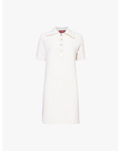 Gucci Branded-button Polo-collar Stretch-wool Blend Midi Dress - White