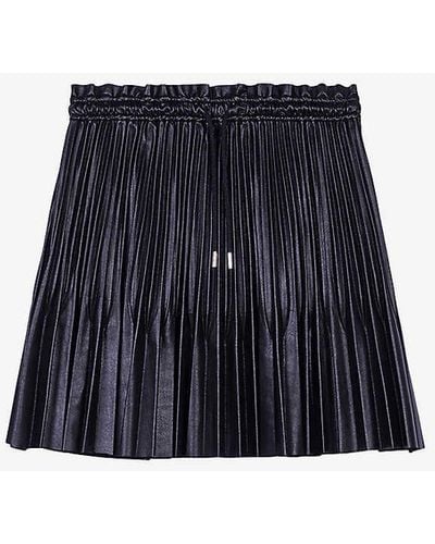 Maje Elasticated-waist Pleated Faux-leather Mini Skirt - Blue