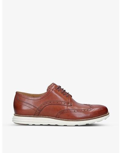 Cole Haan Grand Wing Contrast-stitching Leather Derby Shoes - Brown