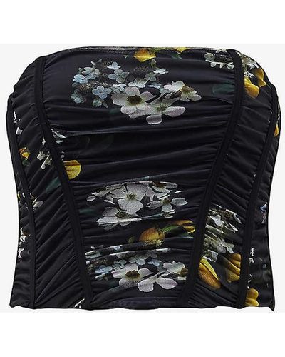 AllSaints Kym Floral-print Recycled Polyester-blend Corset - Black