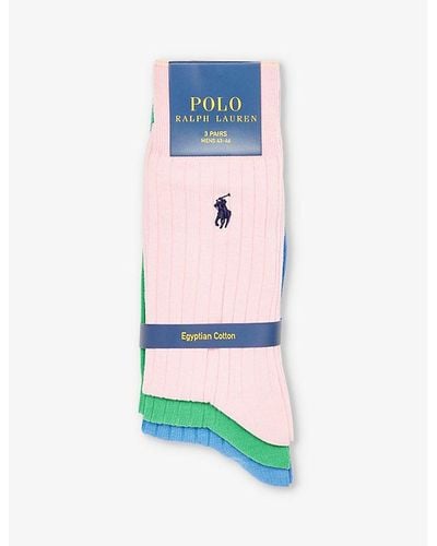 Polo Ralph Lauren Logo-embroidered Pack Of Three Cotton-blend Knitted Socks - Blue
