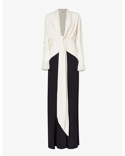 Victoria Beckham Tie-front Plunge-neck Silk Maxi Dress - White