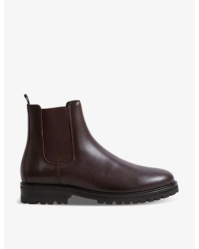 Reiss Chiltern Elasticated-panel Leather Ankle Boots - Brown