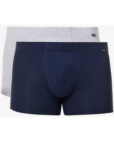 Hanro Pack Of Two Logo-embellished Stretch-cotton Trunk - Blue