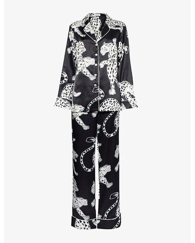 Olivia Von Halle Lila Graphic-pattern Silk Pajama Set - White