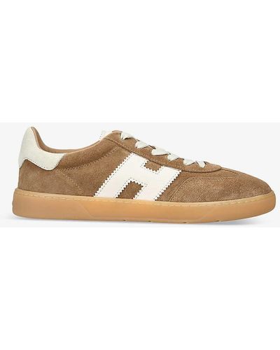 Hogan Cool Monogram-embellished Suede Low-top Trainers - Natural