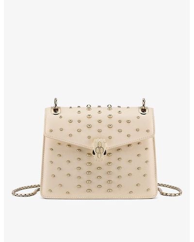 BVLGARI Serpenti Forever Day-to-night Small Stud-embellished Leather Shoulder Bag - Natural