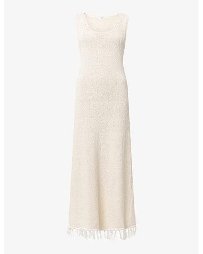 Lovechild 1979 Leyla Tassel-hem Slim-fit Cotton And Linen-blend Maxi Dress - White