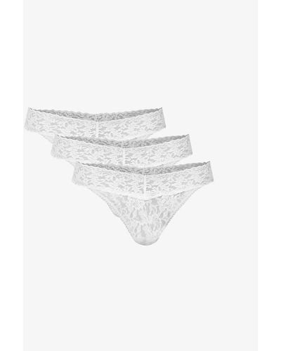 Hanky Panky Original-rise Stretch-lace Thong Pack Of Three - White