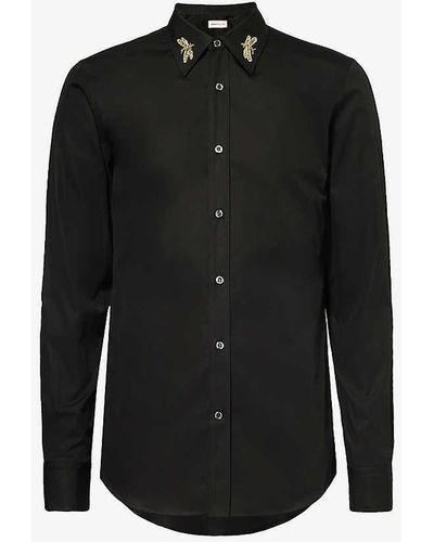 Alexander McQueen Dragonfly-embellished Regular-fit Cotton-poplin Shirt - Black