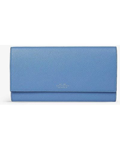 Smythson Panama Marshall Logo-embossed Leather Travel Wallet - Blue