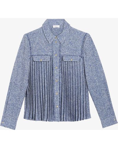 Claudie Pierlot Pleat-detail Tweed Woven Shirt - Blue