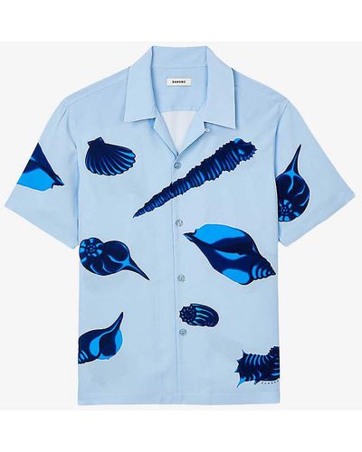 Sandro Seashell-print Relaxed-fit Woven Shirt - Blue