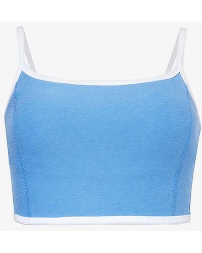 Beyond Yoga Spacedye New Moves Contrast-trim Stretch-woven Top - Blue