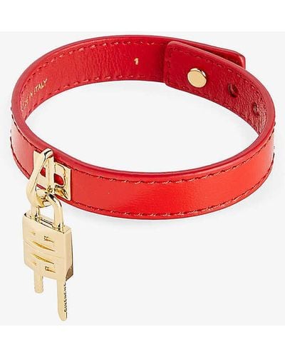 Givenchy Padlock-charm Adjustable Leather Bracelet - Red