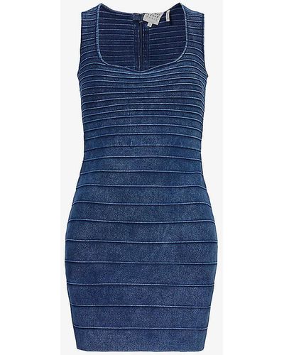 Hervé Léger Bandage Faded Stretch-denim Mini Dress - Blue