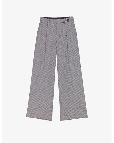 Maje Piotto Wide-leg Houndstooth Stretch-woven Pants - Grey