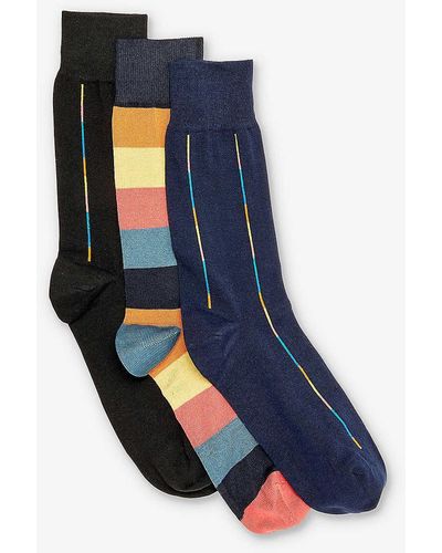 Paul Smith Artist Striped Pack Of Three Cotton-blend Socks - Blue