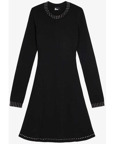 The Kooples Stud-embellished Stretch-woven Mini Dress X - Black