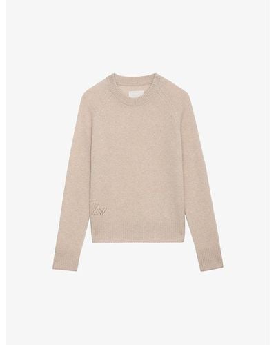 Zadig & Voltaire Sourcy Round-neck Long-sleeve Cashmere Sweater - Natural