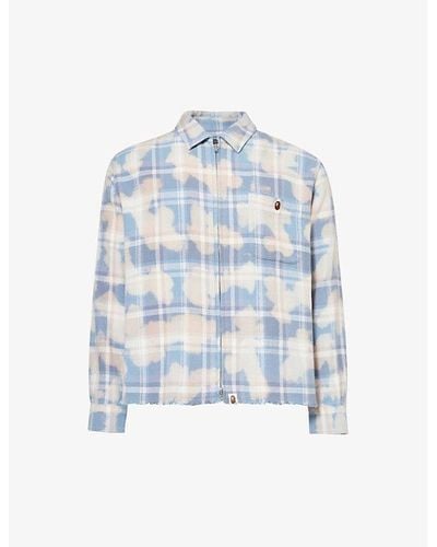 A Bathing Ape Checked Abstract-pattern Cotton Shirt - Blue