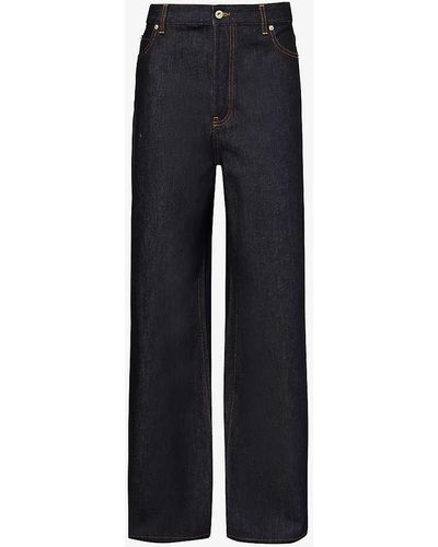 Loewe Brand-patch Mid-rise Wide-leg Jeans - Blue