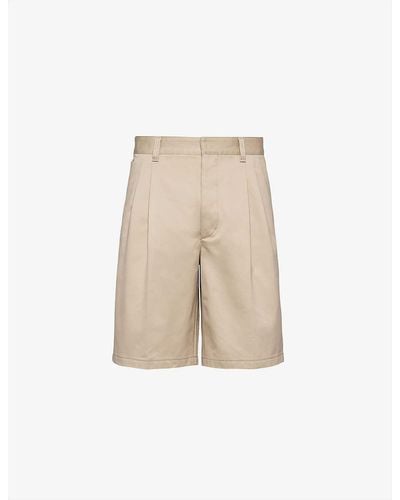 Prada Bermuda Brand-plaque Cotton Shorts - Natural