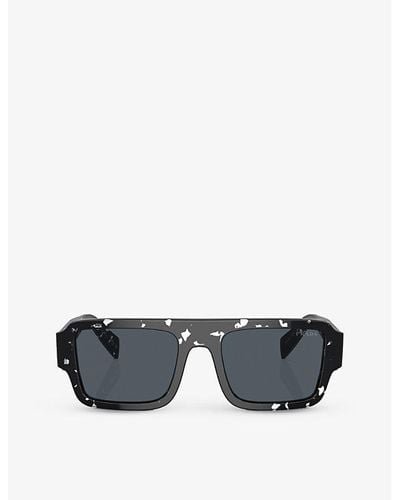 Prada Pr A05s Rectangle-frame Abstract Acetate Sunglasses - Gray