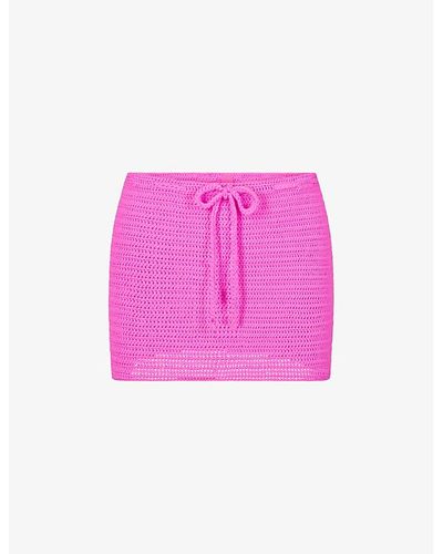 Skims Low-rise Recycled Stretch-nylon Crochet Mini Skirt - Pink