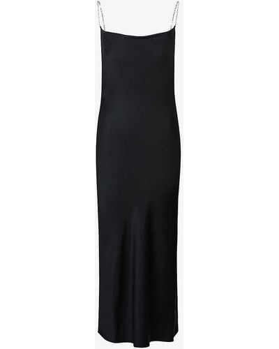 HUGO Cowl-neck Crystal-embellished Straps Recycled Polyester-blend Midi Dress - Black