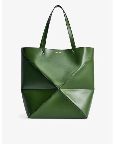 Loewe Puzzle Large Leather Tote Bag - Green