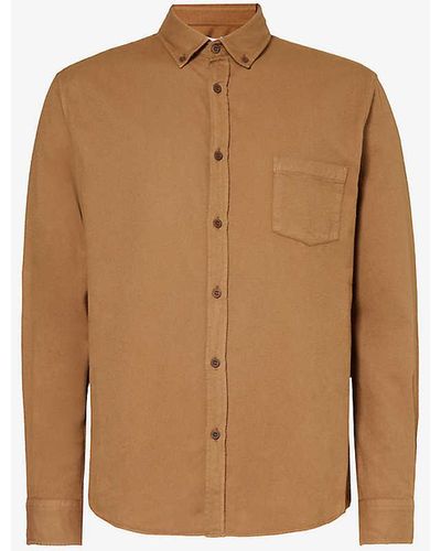 Sunspel Flannel Pleated-cuffs Regular-fit Cotton Shirt - Brown