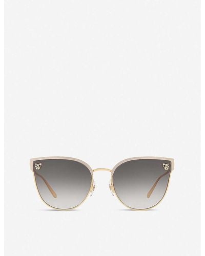 Cartier Ct0198s Panthère De Metal Acetate Cat Eye-frame Sunglasses - White