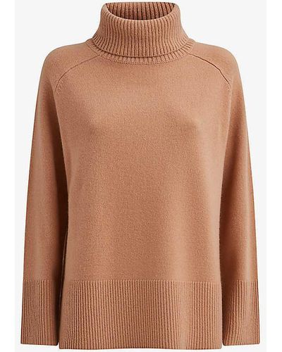 Reiss Edina Roll-neck Wool And Cashmere Jumper - Natural