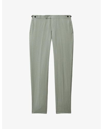 Reiss Kin Slim-fit Straight-leg Linen Trousers - Green